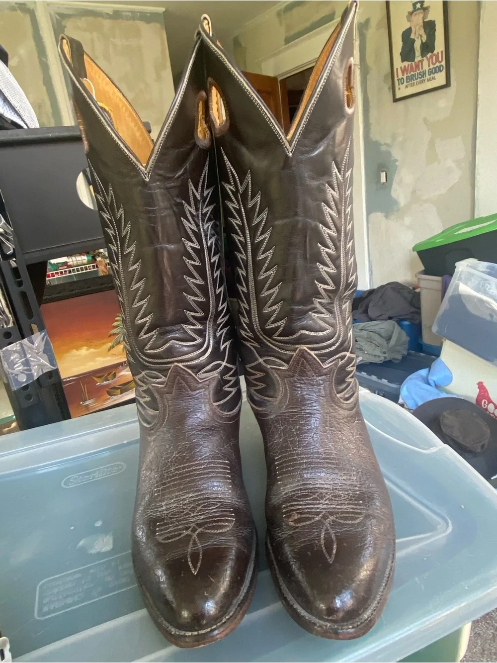 Men's Tony Lama 6218 Buckaroo Caribou Leather Brown Tall Western Cowboy USA 8.5D